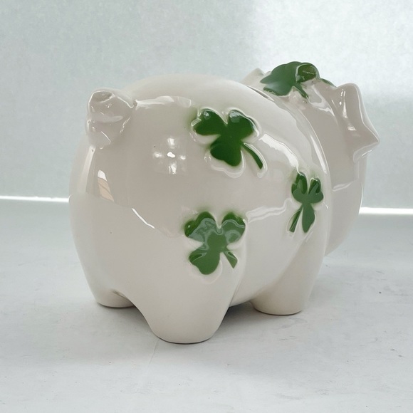 Vintage Lefton Ceramic Shamrock Piggy Bank Clovers Lucky - Picture 3 of 11
